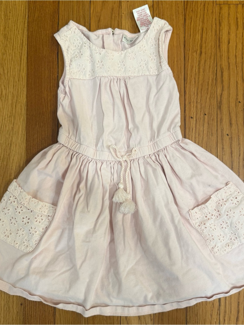 Girls' Pale Pink Eyelet Trim Dress